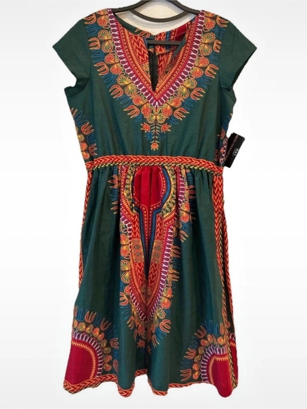 D’Yanu Geometric Mini Dress in Green & Red Size Medium